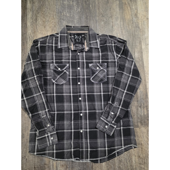 Age of Wisdom Other - Age Of Wisdom Men XL Gray/Black Plaid Western Shirt Pearl Snap